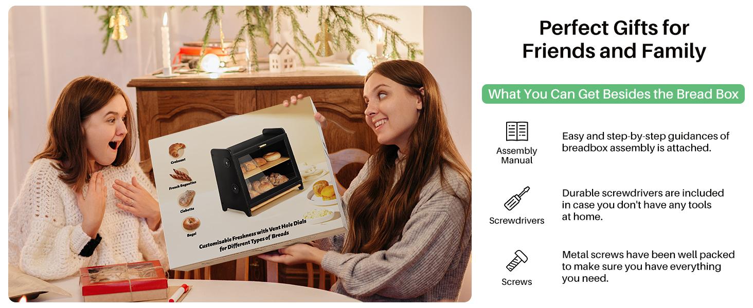 SNTD Bread Box for Kitchen Countertop, Airtight Homemade Bread Storage Container with Adjustable Vent Holes, Bamboo Cutting Board