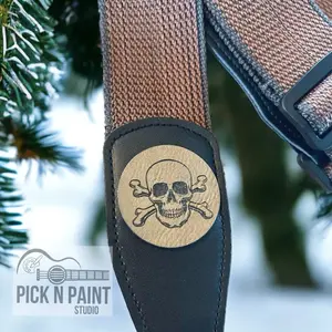 Skull Cotton leather guitar strap, Skull guitar strap, Laser engraved Skull patch guitar strap, Electric or acoustic guitar strap.