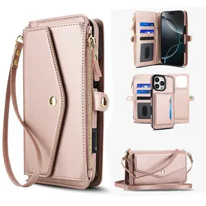 Ladies' crossbody bag for iPhone 11 to 17 Pro Max Plus, multifunctional wallet with wireless charging, RFID shielded card holder, detachable phone case, convenient zipper wrist wallet, perfect holiday gift