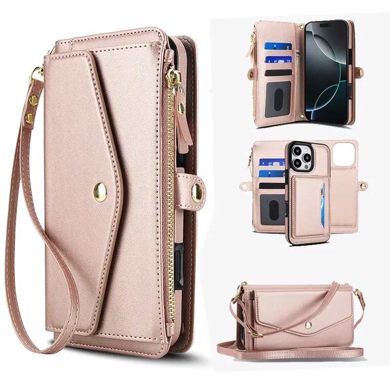 Ladies' crossbody bag for iPhone 11 to 17 Pro Max Plus, multifunctional magnetic phone pouch wallet with wireless charging, RFID shielded card holder, detachable magnetic phone case, convenient zipper wrist wallet, perfect holiday gift