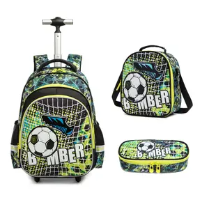 Boys Laptop Backpack with Wheels 16.5in x 11.8in x 7.5in 3 in 1 Functionality Noiseless 4 Wheels High-Strength Aluminum Rod EVA Front Pocket Soccer Design