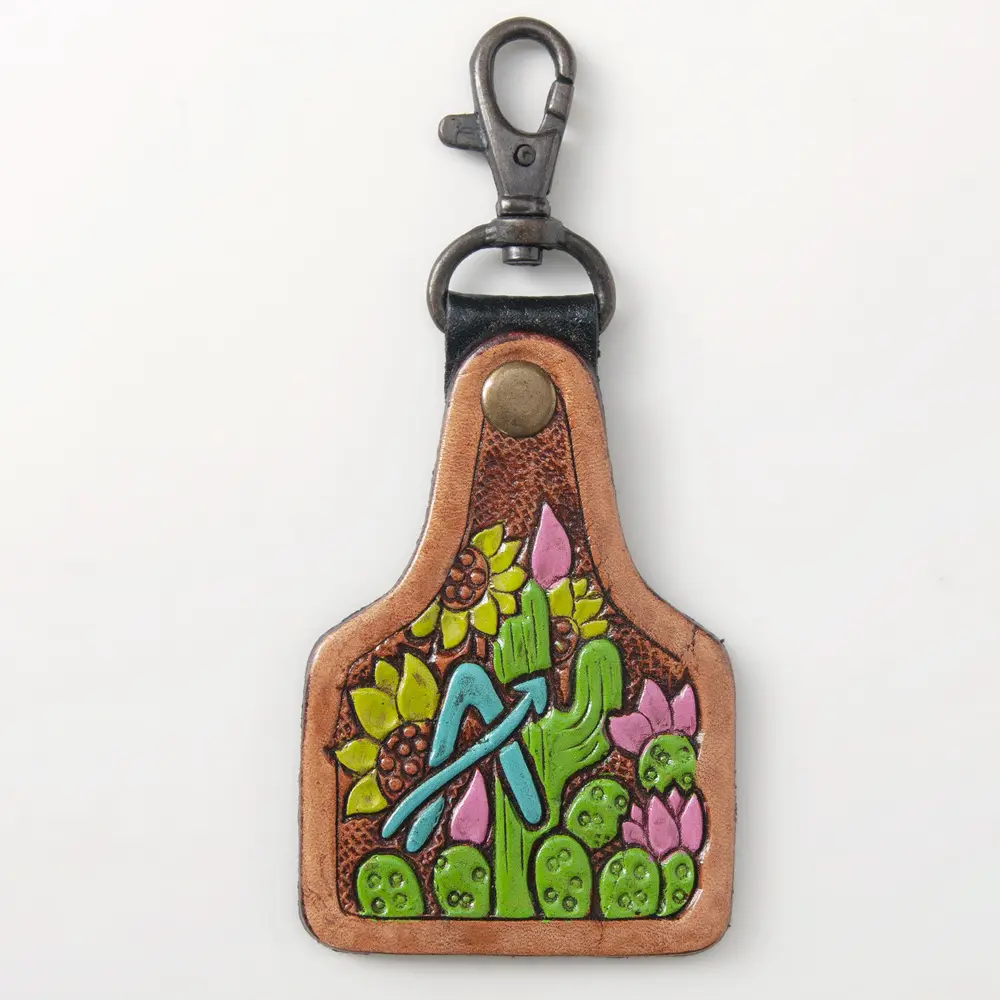 American Darling ADKR213 Hand Tooled Carved Genuine Leather Keyring