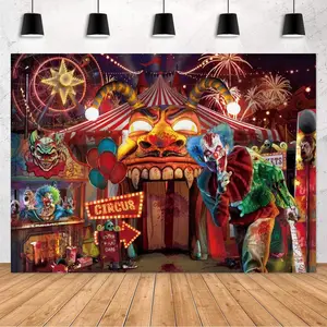 1pc 2D Flat 52.4*/152.4* Halloween bg Carnival Horror Clown Scary Circus Tent decor pty Backdrop Banner Spooky Events Portrait Photography polyester JG Halloween decors Halloween Games Halloween Cir Ornaments White