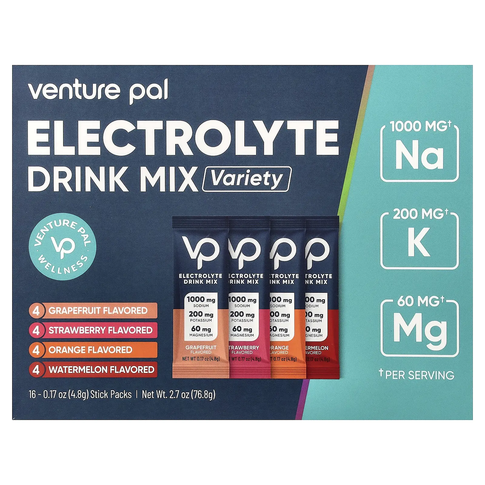 Venture Pal Electrolyte Drink Mix, Variety, 16 Stick Packs, 0.17 oz (4.8 g) Each