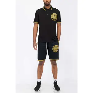 Men's Royal Lion Head Polo Black Short Set