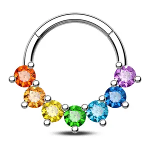 Oufer 16G Rainbow CZ Hinged Segment Septum Ring