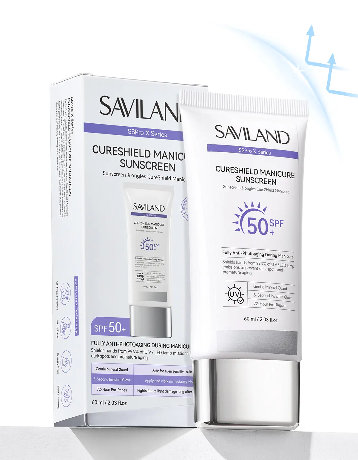 SAVILAND UV Protection Sunscreen for Gel Nail Lamps: SPF 50+ Nail Light Defense Cream for Manicures, Fast-Absorbing Clear Formula, Shields Skin from UV Exposure, Compatible with All UV/LED Nail Lamps, 2.03 oz