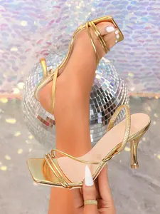 Elegant Women's Sandals, Strappy High Heel Mules, Square Open Toe, Perfect for Weddings, Parties, Office, Summer Fashion
