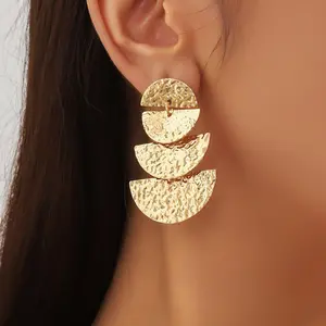 Hammered Semi-Circle Tassel Earrings, DDES0054 Fashionable Metallic Style Earrings, High-Grade Earrings, 14K Gold-Plated