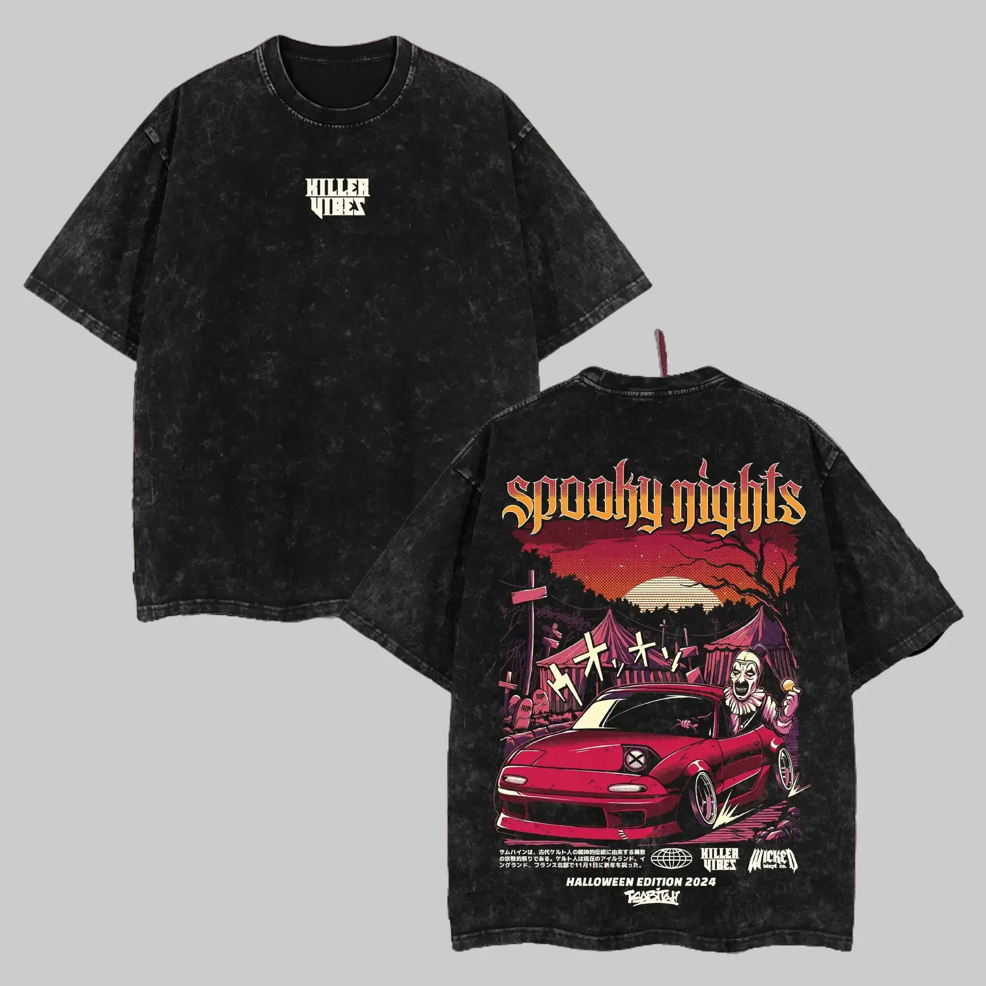 Vintage Washed Mazda MX5 Spooky Nights Graphic Tee Unisex Cotton Anime Style Racing Shirt Retro Streetwear Car Fan Menswear Gift