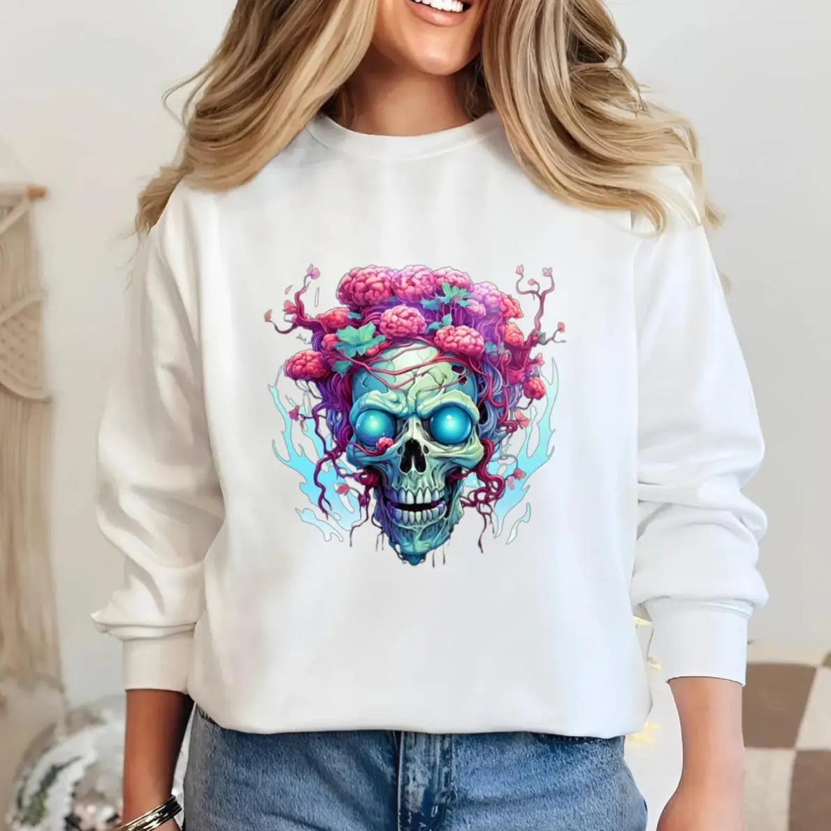 Zombie Head  ,Halloween unisex sweater hot ,Halloween Creepy Gothic Horror Undead Punk, Classic Fashion, Gift For Him, Gift For Her