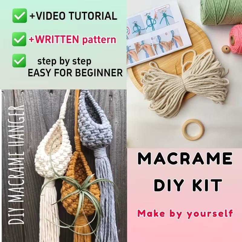 A Complete Beginner'S Knitting Kit for Making a Flower Pot Net Bag, Featuring a Knitting Set with Step-By-Step Instructions. It'S Ideal for Home Decor And Makes a Perfect Holiday Gift for Family