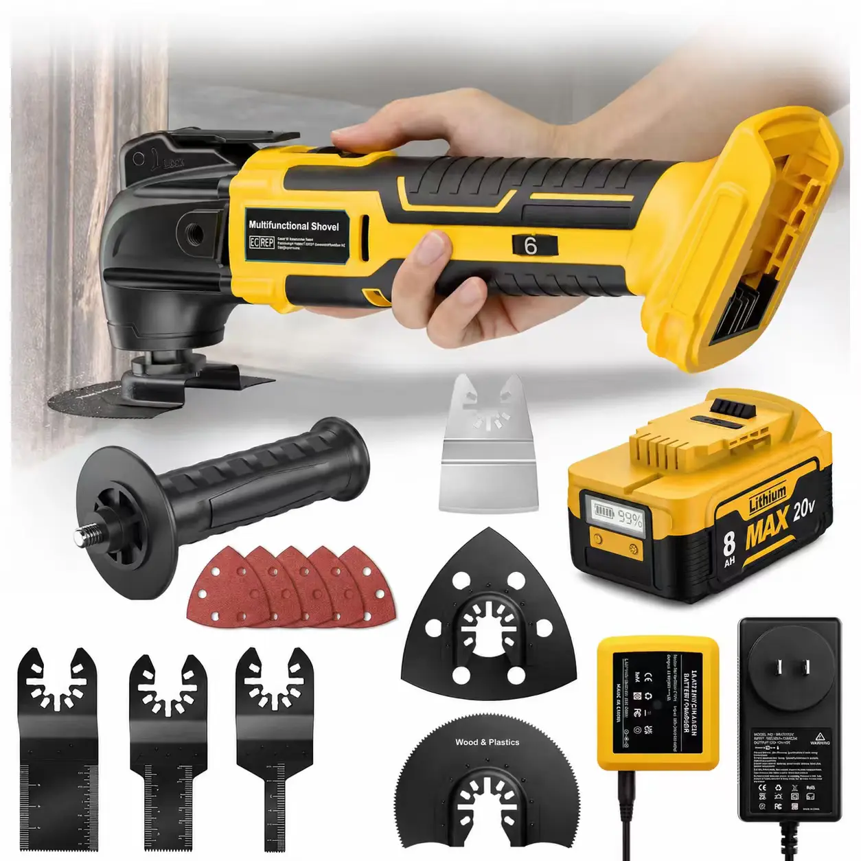 Fathersdaygift Outdoorfun Cordless Oscillating Multi-Tool for Dewalt 20V Battery Portable Brushless Motor 6 Variable Speed Multi-Tool for Scraping,Sanding,Cutting Wood