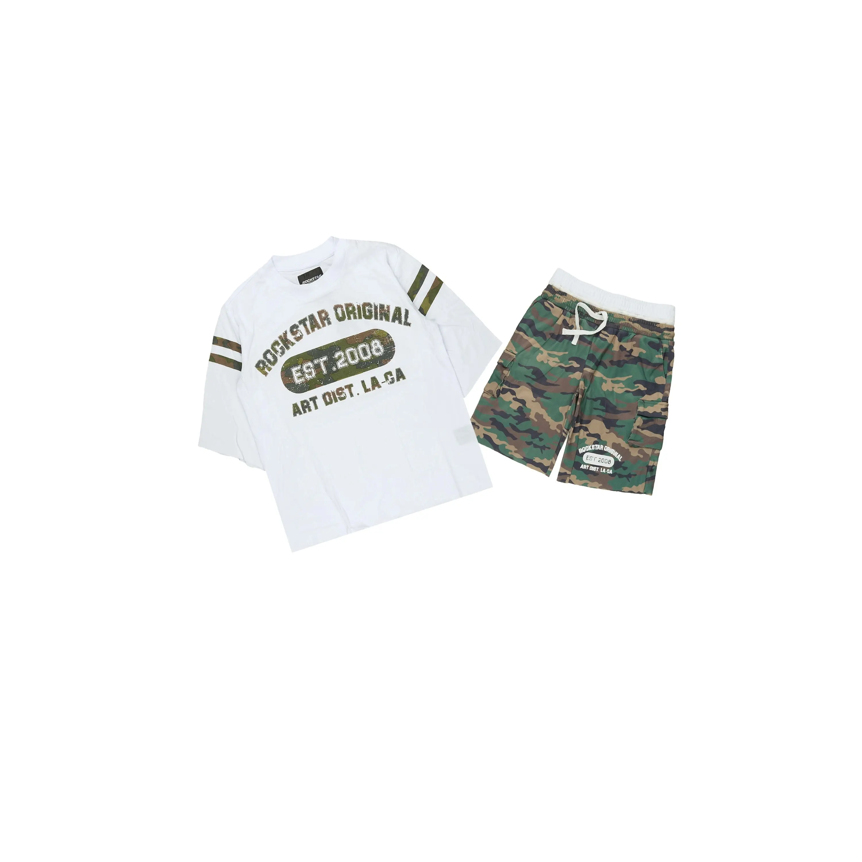 Boys Alexander White/Camo T-Shirt Double Waisted Short Set