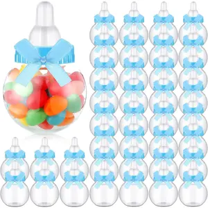 Sosation 48 Pcs Baby Shower Favor Bottles Mini Milk Bottle Party Favor Gift, Baby Shower Candy Jar with Bow Knots for Disclosure Birthday Party Favors Gift for Guest(Blue)