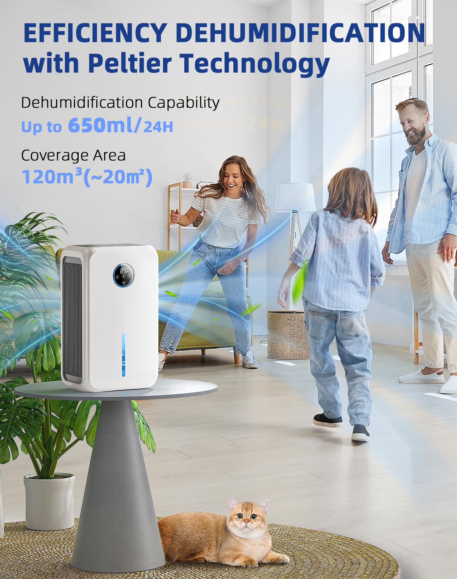 Dehumidifier for Home up to 1000 Sq.Ft, Quiet Portable Dehumidifier for Bedroom Basement Bathroom, Smart Auto Comfort Mode, Digital Display Humidity Control, Timer Function, Safe Energy Efficient Moisture Remover with Thermal Protection