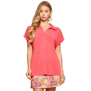 Dear Scarlett Lizzy Coral Collared Blouse