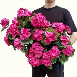Artificial Geranium Flower, 3 Bundles UV Resistant Bright Pink Artificial Geranium Flower, Decorative Flowers for Outdoor & Indoor Decoration, Home Decoration Bouquet, Fruit, Plants