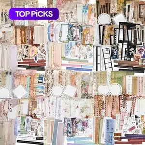 Vintage Material Paper Packaged with Black Ribbon, 85pcs/set Handmade Paper for DIY Crafts, Sticker Packs, Scrapbook Materials, Scrapbook Page, Gift Wrapping, Scrapbooking, Schools Supplies, Funny Gift Crafting Kit