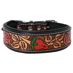 HIlason Genuine Leather Dog Collar Hand Tooled