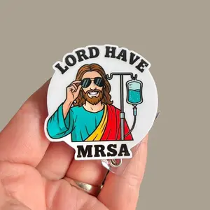 Glitter My Badge Lord have MRSA badge reel for nurse and hospital workers. Badge clip Badge pull - Retractable swivel clip with a 360 rotation. Great gift for coworkers. Funny badge reels