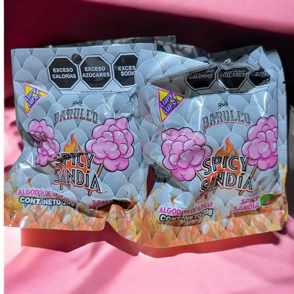 3 BARULLO Spicy Sandia Cotton Candy - Spicy & Sweet Fruity Flavor Soft Fluffy Texture Perfect for Snacking Parties or Fun Treats
