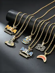 Gold Pendant Necklace, Hip - Hop Luxe Style Jewelry with Diamond - Encrusted & Diverse Charm Detail (Letter, Pattern, Money Bag, etc.), for Men, Daily & Streetwear Occasions