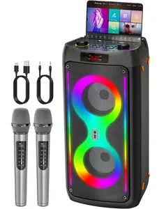 Carra KO K71 Karaoke Machine Portable Bluetooth Speaker with 2 Wireless Microphones PA System Disco Lights for Big Party Outdoor Use Supports USB TF REC AUX Ideal Gift for Family Music Lovers