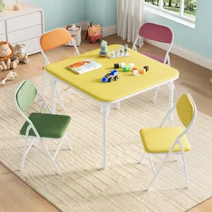 5-Piece Kids Folding Table and Chairs Set, Toddlers Children's Activity Table and Chairs Set for Dining Room,Daycare,Classrooms