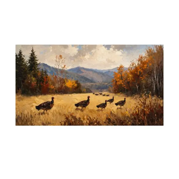 Autumn Wild Turkey Landscape Poster Vintage, Rustic Fall Mountain Wildlife Wall Art, Thanksgiving Decor for Farmhouse Cabin Living Room Gift