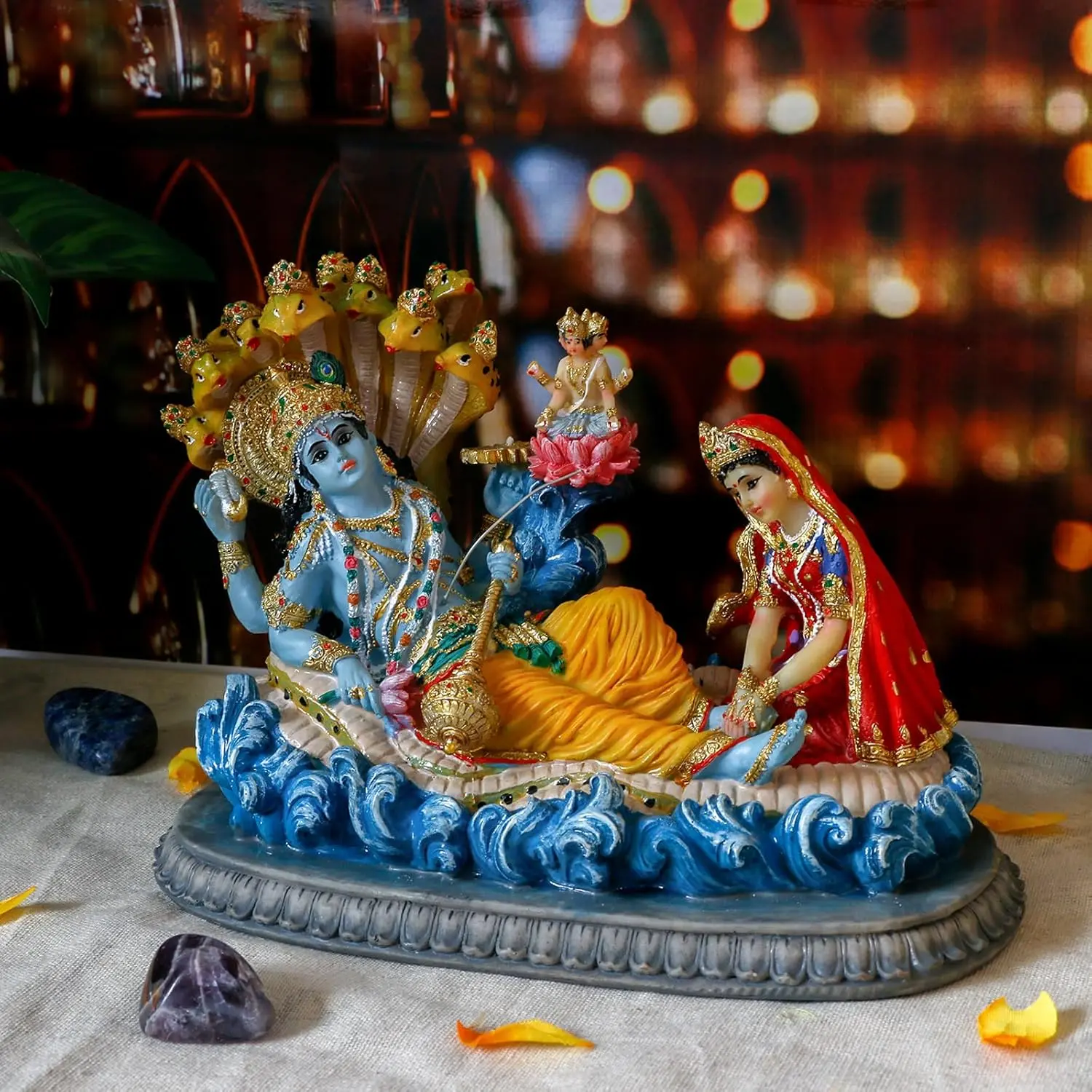 Hindu God Lord Vishnu Resin Figurine - 8.3in L Non-Toxic Mahavishnu Collectible, Faith Decor for Home Mandir Altar, Study Spiritual Worship & Religious Protection