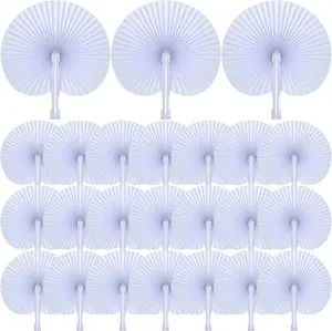 100 Packs White Paper Hand Fan Foldable Decorative Round Wedding Fans Chinese and  Style for Bridal Wedding Guest Dancing Party Favors DIY Birthday Decoration