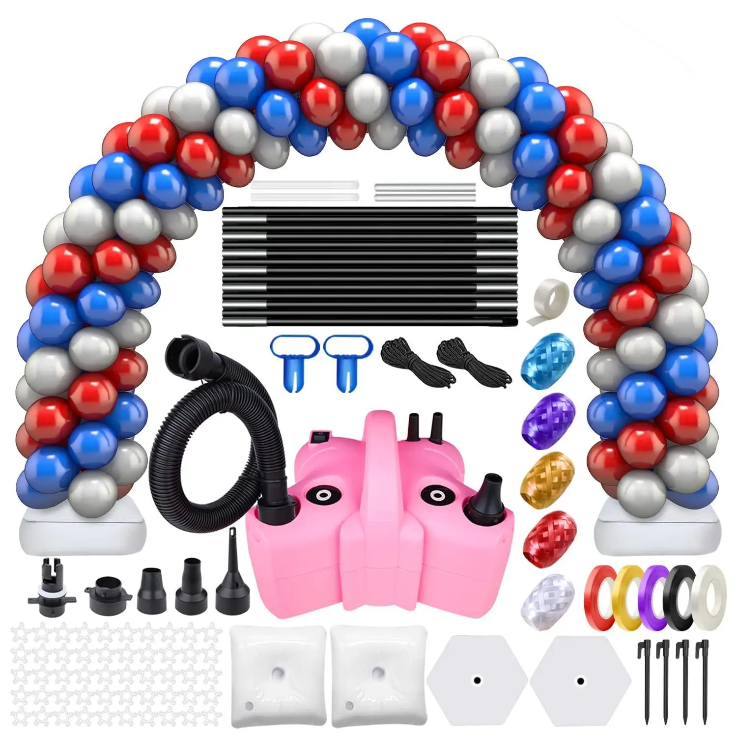 Balloon Arch Kit With Balloon Pump, 9Ft Tall & 10Ft Wide Adjustable Balloons Arches Kit Set With Bases, Baloon Air Inflator Electric Pump,50Pcs Ballon Clips For Party Supplies Decorations