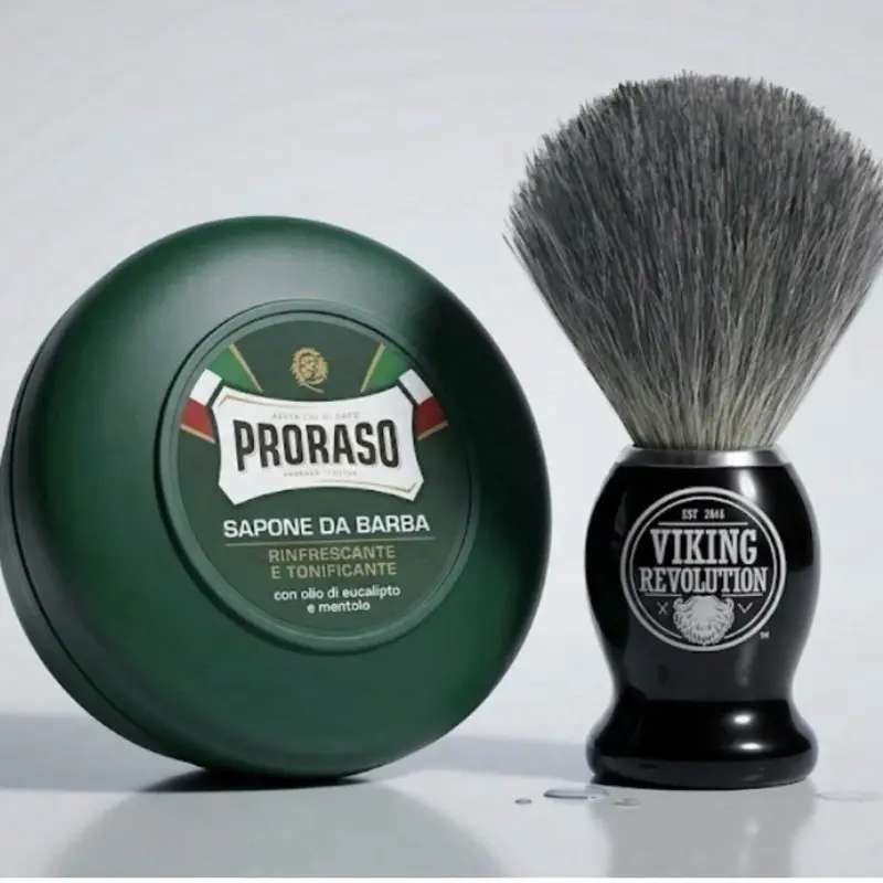 Proraso Green Eucalyptus Shaving Set - 5.2oz/150ml Shave Soap Bowl (Italy-Made) & Badger Shaving Brush Kit