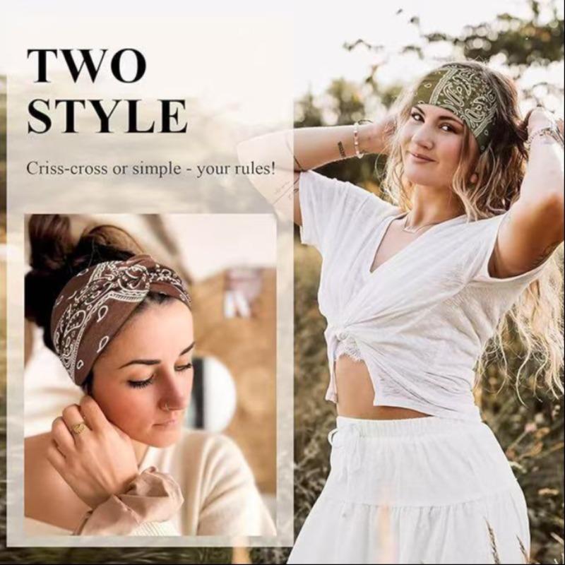 Boho Bandana Headband For Women 4pcs Wide Knotted Turban Head Wraps Cute Scarf Hairband Paisley Fashion Hair Wrap Bands Workout Accessories 4 Pack