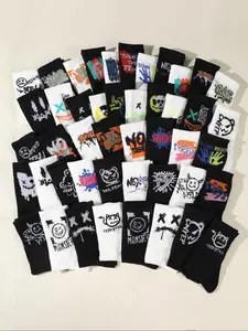 20 Pairs Teenager Socks, Abstract Art Print Graffiti Pattern, Fashion Casual Crew Socks, Comfortable Soft, Unisex Mid-Calf, Street Style, Basketball Socks