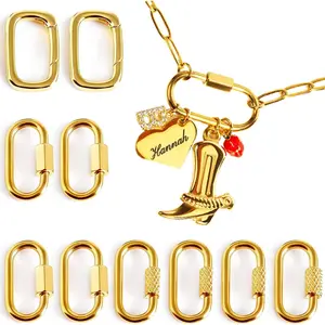 Stainless Steel Screw Carabiner Lock Charms 18K Gold Plated 10 Pieces Jewelry Making Connectors 0.83 x 0.43 Inch Necklace Charm Holder Clasps