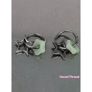 Female Hollow-Out Star Design Dangle Hoop Earrings, Elegant Exquisite Women's Fashion Jewelry, Engagement & Daily Party Accessories