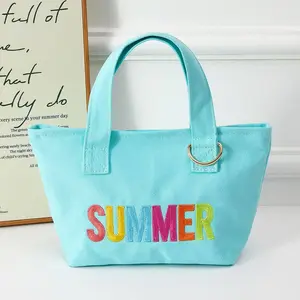 SUMMER Letter Embroidered Small Canvas Tote Bag set