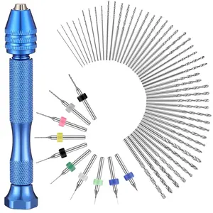 57pcs Micro Drill Bits & Pin Vise Set, 46 Pcs Hand Twist Drills and 10 Pcs PCB Mini Cutting Bits for Resin, Beads, Polymer Clay, Craft, DIY Jewelry, Model Making Projects(Blue)