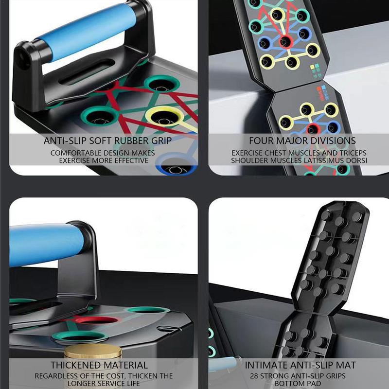 Push Up Board- Multifunctional Home Workout for Fast Fitness Results, Strength Training Equipment for Upper Body, Core, Abs with Non-Slip Base & Resistance Bands