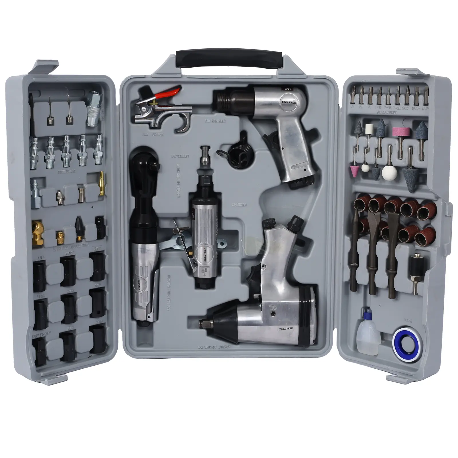 Hardware Air Tool and Accessories Kit, 71 Piece, Impact Wrench, Air Ratchet, Die Grinder, Aire Hammer, Hose Fittings, Storage Case