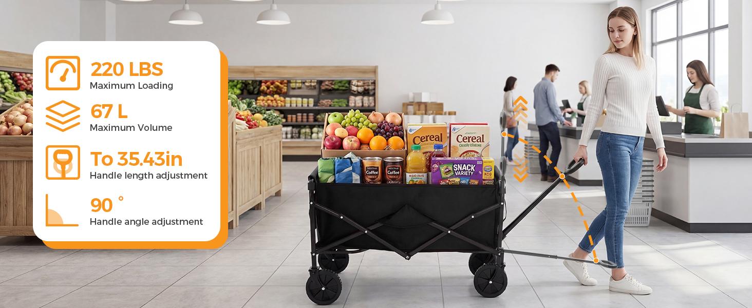 Sweetcrispy Folding Wagon 220 lbs Utility Cart Heavy Duty with Wheels Portable for Outdoor Camping Shopping