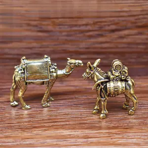 2 Vintage Brass Animals - Camel/Donkey Carrying Backpack, Elegant Office Desk Decoration, Home Decor, Pure Copper Statue Craft, Decorative Figurines