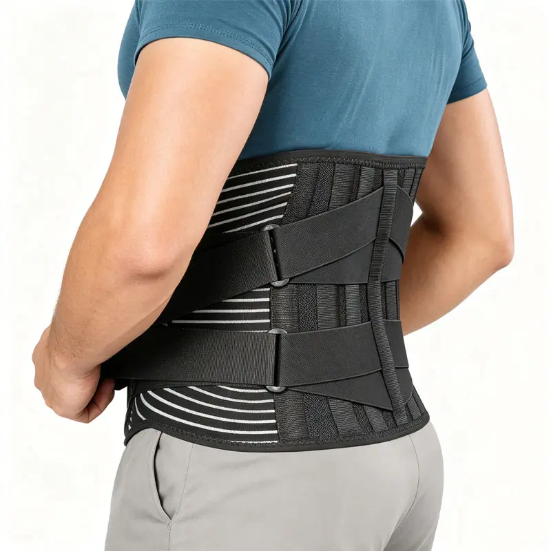 Unisex Breathable Mesh Lumbar Support Belt with 6 Reinforced Stabilizer Stays, Adjustable Anti-Skid Back Stabilizing Brace for Daily Workout, Construction Labor & Office Sitting