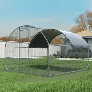 DOMISO Chicken Coop, Large Metal Chicken House, Oxford Cloth Silver Plated Waterproof UV Protection, Gardening Gadget, Walk-in Chicken Runs for Yard