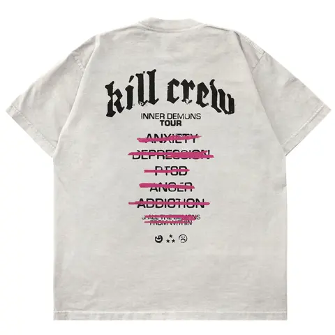 Kill Crew Women's Cotton Oversized Graphic T-Shirt - Crewneck, Short Sleeves, Casual Loose Basic, Easy Movement, Relaxed Fit, Letter Print Streetwear Top for Casual Weekends, Hangs Neat, No Front Bulge, Traps Stay Put