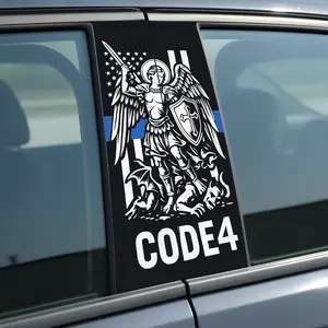St. Michael Thin Blue Line Car B-pillar Sticker CODE4 Design for Law Enforcement Support 50cm x 25cm PVC Wolf Galaxy Print Automotive Accessories