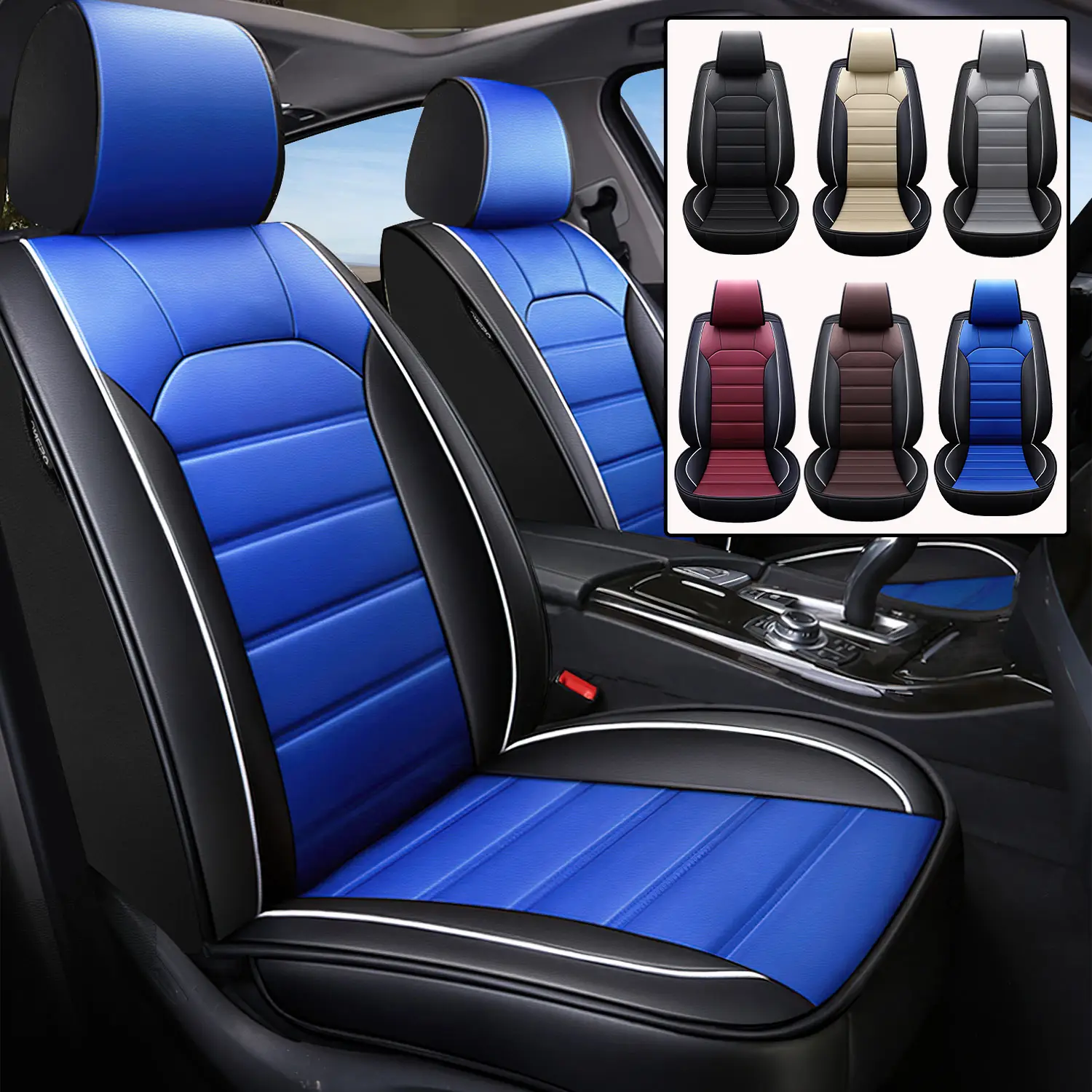 Waterproof Car 5 Seat Covers, Front Rear Full Set PU Leather Protector,Car Seat Cushion Cover Universal Fits For Toyota Highlander/Tacoma/Camry/Coroll