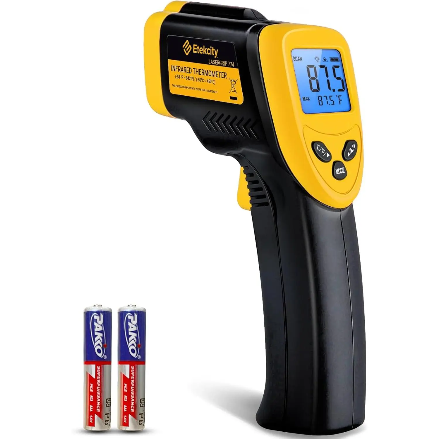 Etekcity Infrared Thermometer Laser Temperature Gun 774, Meat Food Candy Oven Thermometer for Griddle Accessories, Heat Gun for Cooking Refrigerator Tools, Yellow
